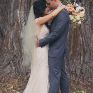 English Net Fingertip Length Drop Style Wedding Veil with Smooth Cut Edge